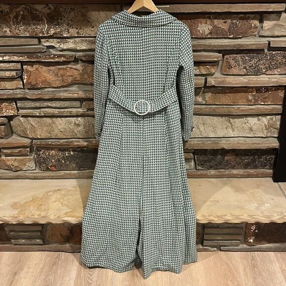 Vintage Y2K Kenzie Woven Brown and Turquoise Wool Blend Trench Coat - Picture 8 of 10